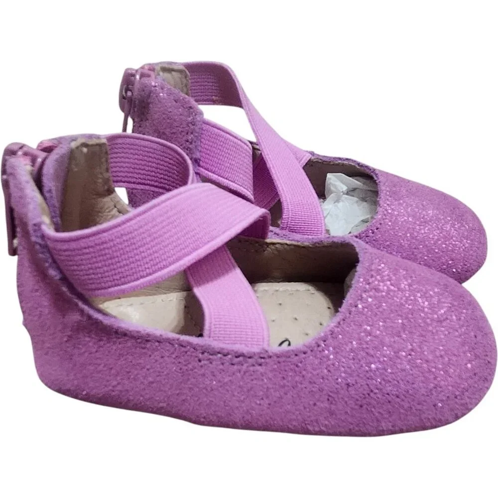 A Bear Co Toddler Size 3‎ Purple Glitter Ballerina Flat Ankle Cross Strap